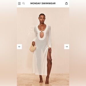 Monday Swimwear Cream Long Sheer Knit Duster Cardigan CROCHETED